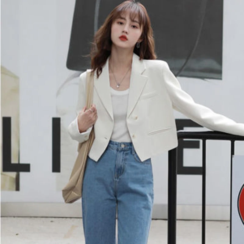 Gidyq Women Suit Coat Casual All Match Female Cropped Tops Y2K Korean Fashion Big Button Loose Long Sleeve Coats Autumn New