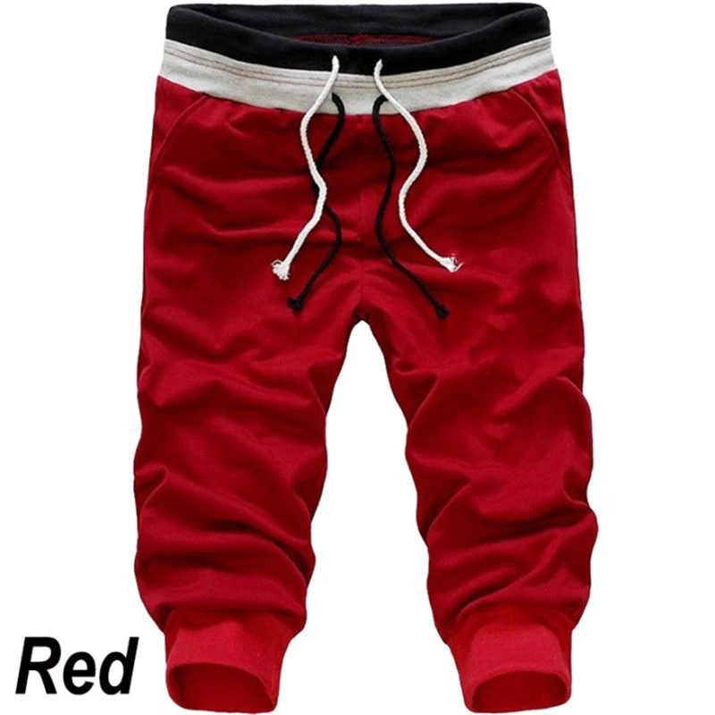 Men\'s casual summer sports jogging drawstring shorts plus size solid color pocket cotton beach shorts