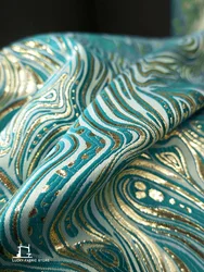 Green gold thread European stripe blended jacquard fabric DIY handmade doll coat skirt material designer fabric