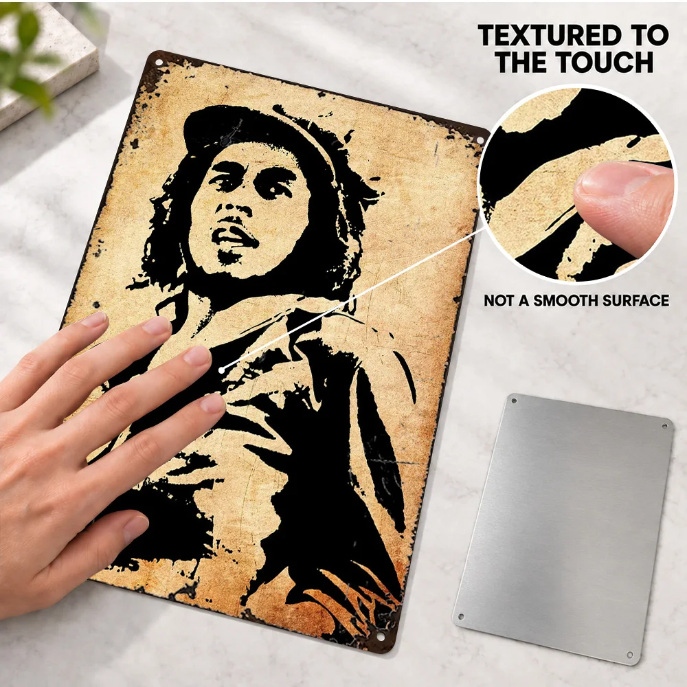 Bob Marley Stencil Portrait Aluminum Poster Personalized Metal Sign Retro Graphic Wall Art For Recording Studio, Musician Gift
