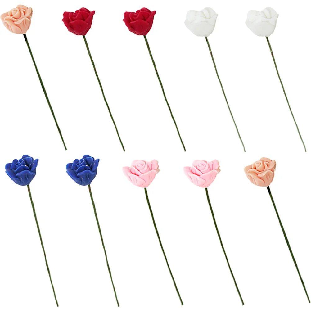 2 Pack Mini Roses Artificial Flowers Model Furniture Real Person Miniature Clay Simulation Adornment Arrangements Decor