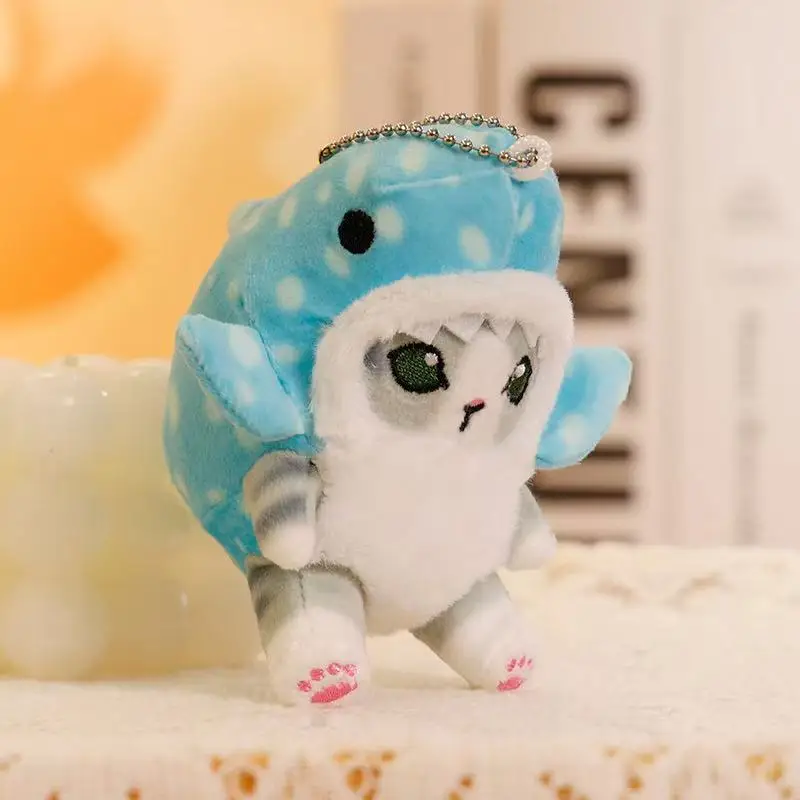 Tiburón de dibujos animados de 13cm transformado en gato, accesorios para bolso colgante de juguete de peluche, bolso colgante de llavero, colgante de coche, regalo para niños