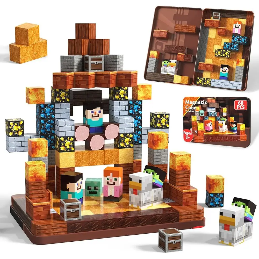 

60-Piece Magnetic Building Blocks Set for Kids 4-8, Portable STEM Learning Cubes, Ideal Gift for Boys & Girls Ages 3-6
