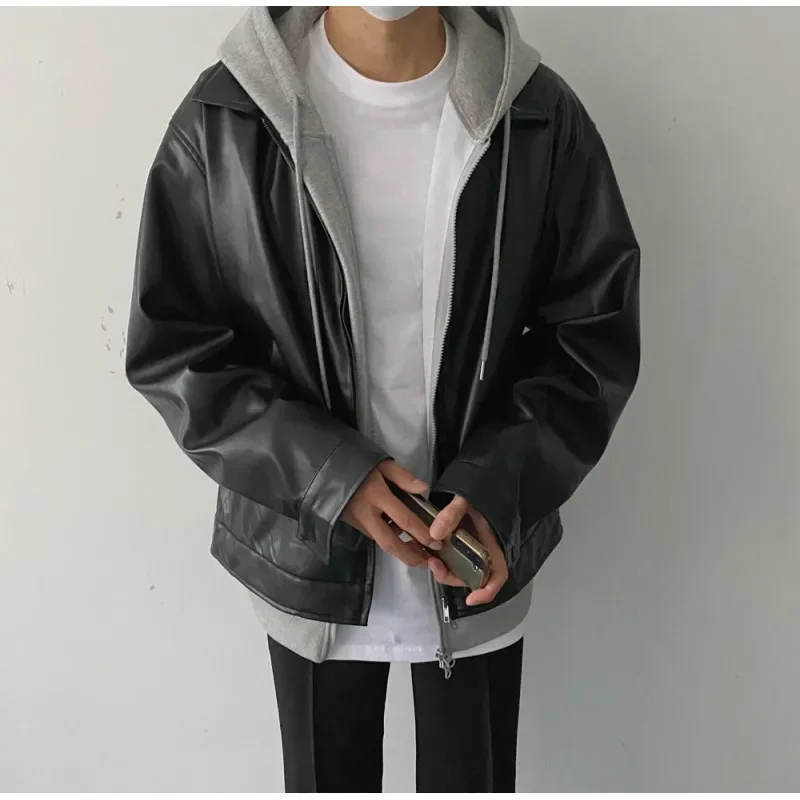 

Fashion imitation leather jacket men's 2024 autumn new loose retro windproof, waterproof student workwear coat.