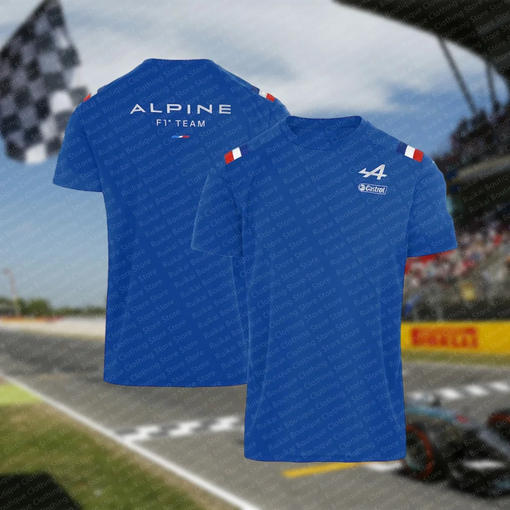 NEW Racing Suit Alpine F1 Team Style 2024 T-shirt Summer Quick Dry Sweat Team 2024 Replica Driver T-Shirt - Black comfortable