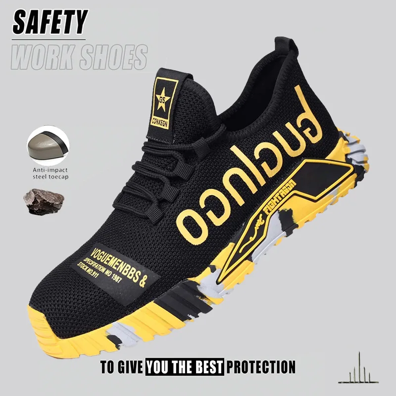 メンズ安全靴-スチールトゥ-耐衝撃-ワークブーツ-通気性-作業靴-耐摩耗性-壊れない靴-製造業向け