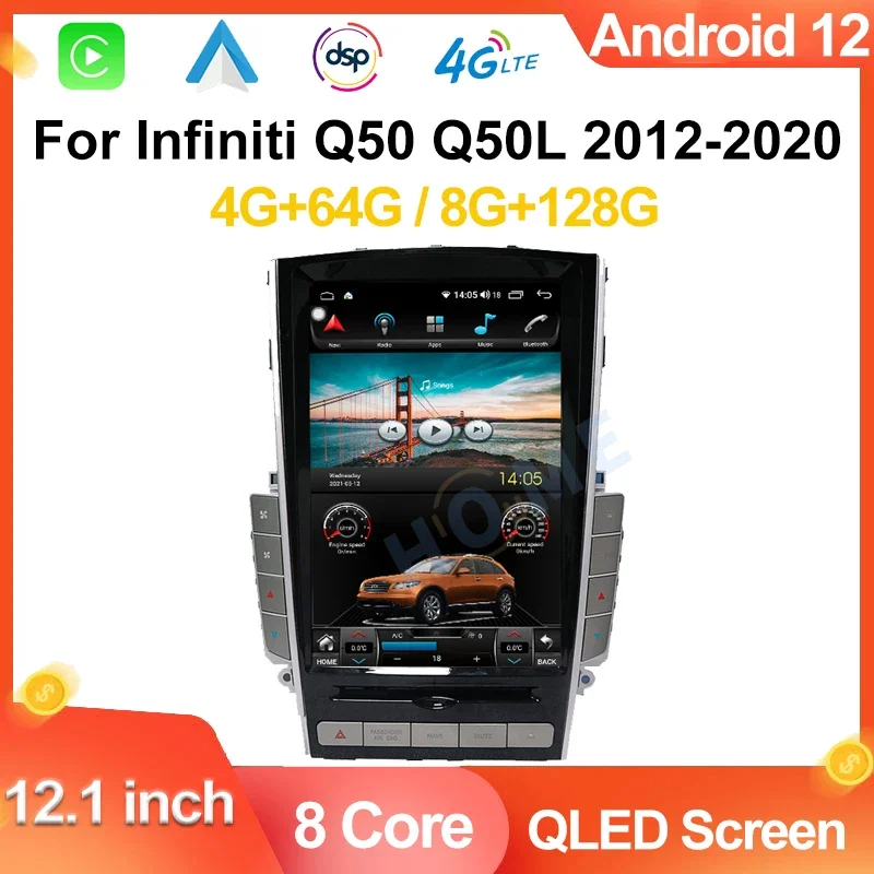 Автомобильный радиоприемник Android12 для Infiniti Q50 Q50L Q50S Q60 2012-2020, мультимедийный плеер Carplay, автомобильный Bluetooth 4G GPS Navi HD