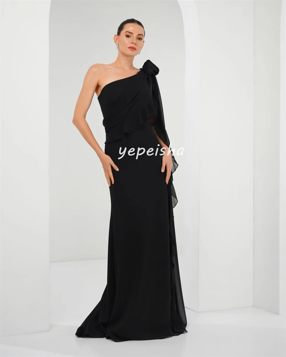 Customized Fashion Sizes Available Chiffon Pleat Ruched Flower Straight Off-the-shoulder Long Dresses Bespoke Occasion Dresses