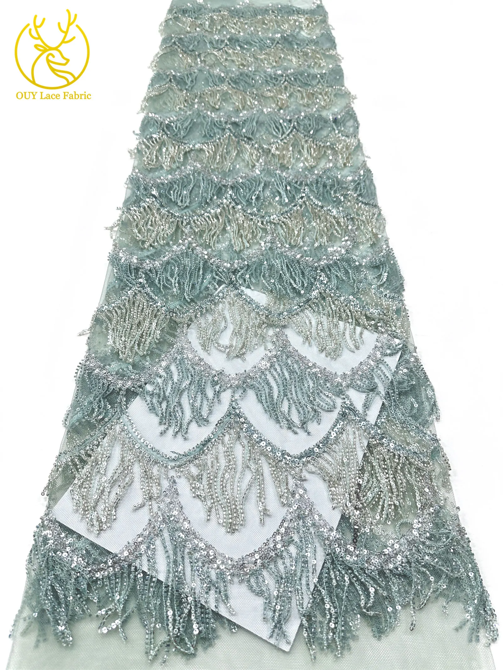 Hochwertiger nigerianischer 3D-Hängeperlen-Spitzenstoff, 5 Yards, hochwertiger französischer afrikanischer Pailletten-Spitzenstoff für Mädchen-Abendpartys – Detail 21
