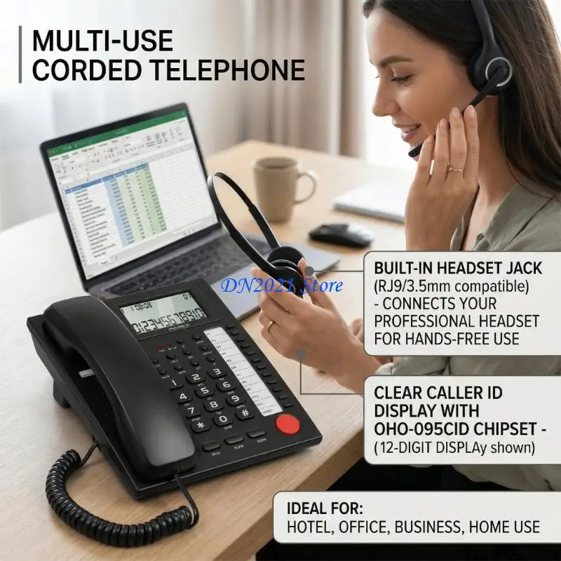 F3KE Desktop Corded Landlines Phone With Bright Caller Display And HandsFree Option