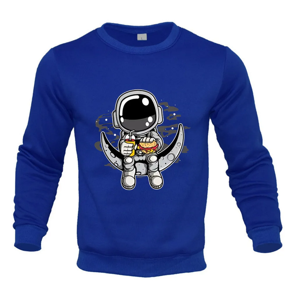 Men‘s Sweatshirt Harajuku Vintage Sweatshirts Hip Hop Hipster Round Neck Pullover Cartoon Astronaut Print Unisex Hoodie