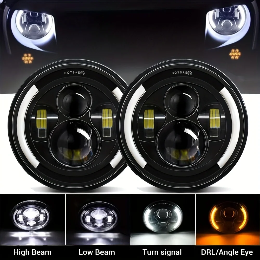 

7Inch LED Headlights for Jeep Wrangler Off Road suzuki samurai led Spotlights 7 inch Headlamp Angel Eyes DRL Running Lamp 12V24V