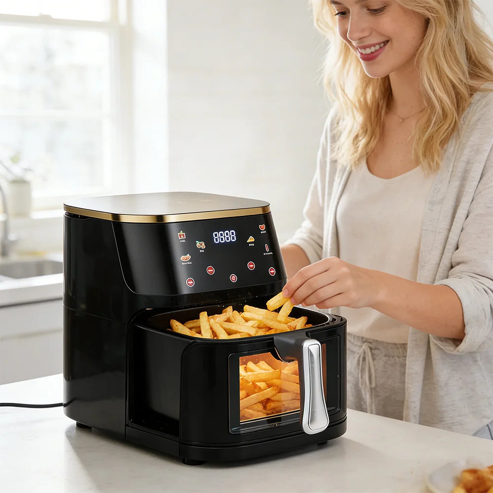 12L Digitale Heißluftfritteuse - Große Kapazität, 1400W, Gesundes Kochen, 180-210 ° C, 60-Minuten-Timer, quadratisches Design – für den Familiengebrauch (PP + Edelstahl) – Detail 5