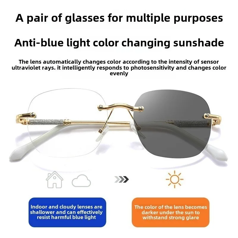 Photochrome Anti-Strahlungs-Rahmenlose Brille für Damen und Herren, randlose Übergangsbrille, 2-in-1-Brille – Detail 1