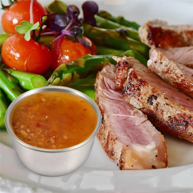 ELEG-Ramekin ソースディッピングボウル ミニソースカップ プリン調味料カップ ホームパーティーレストラン用 (シルバー 12個 70ml)