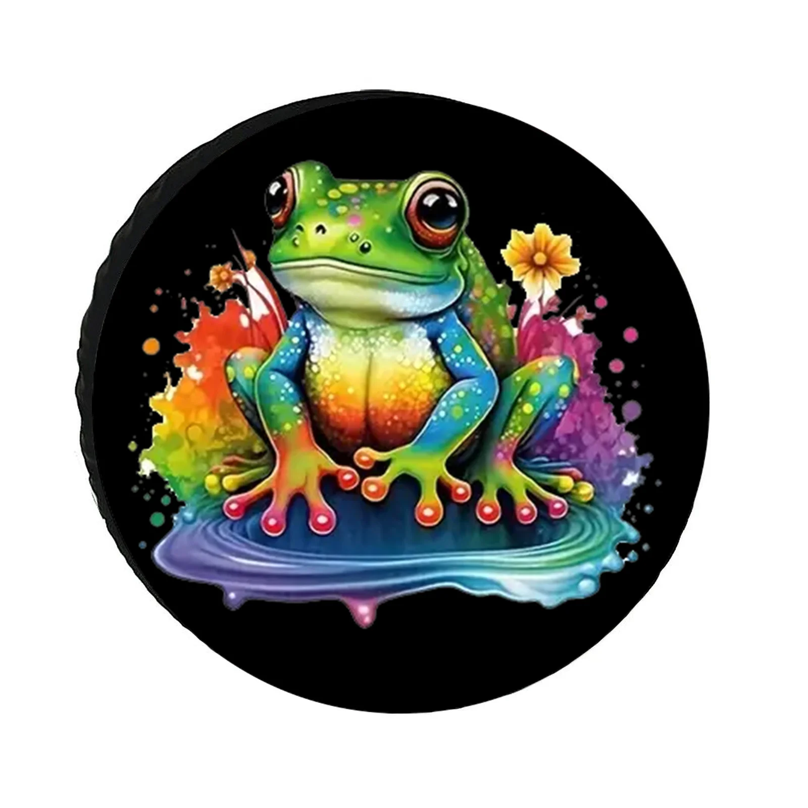 Colorful Frog Pond Design Spare Tire Cover, Universal Rainproof Wheel Protector for RVs Trailers Camping