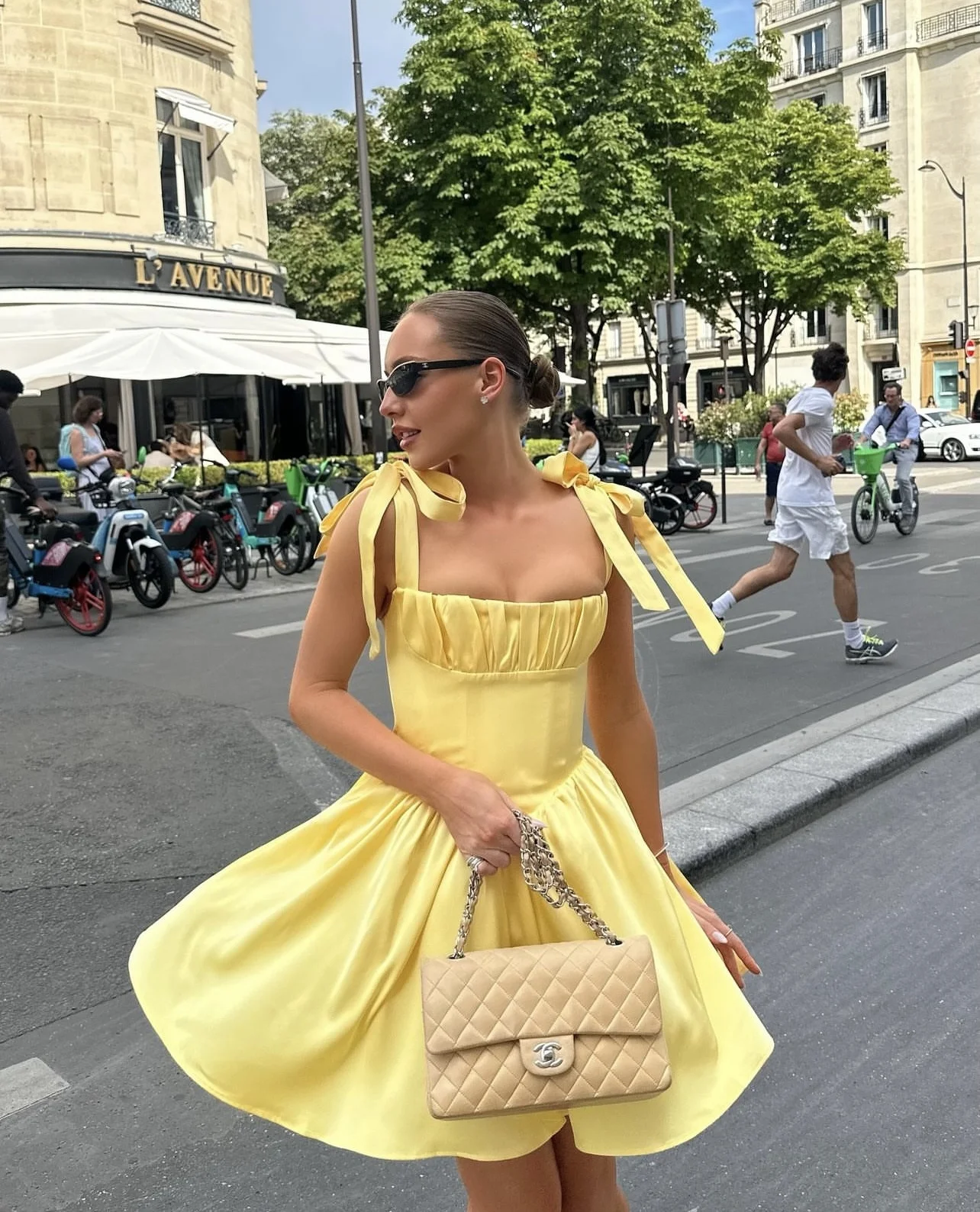 Yojoceli Summer women strap bow lace up dress Short elegant sleeveless skate dress Party beach solid color mini dress