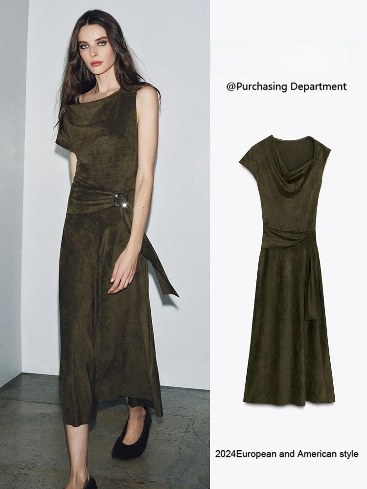 

Fall New Arrival Asymmetric Long Dr Women's Ele Faux Suede Effect Gown Treetting Faionable Chinese Ethnic Sle