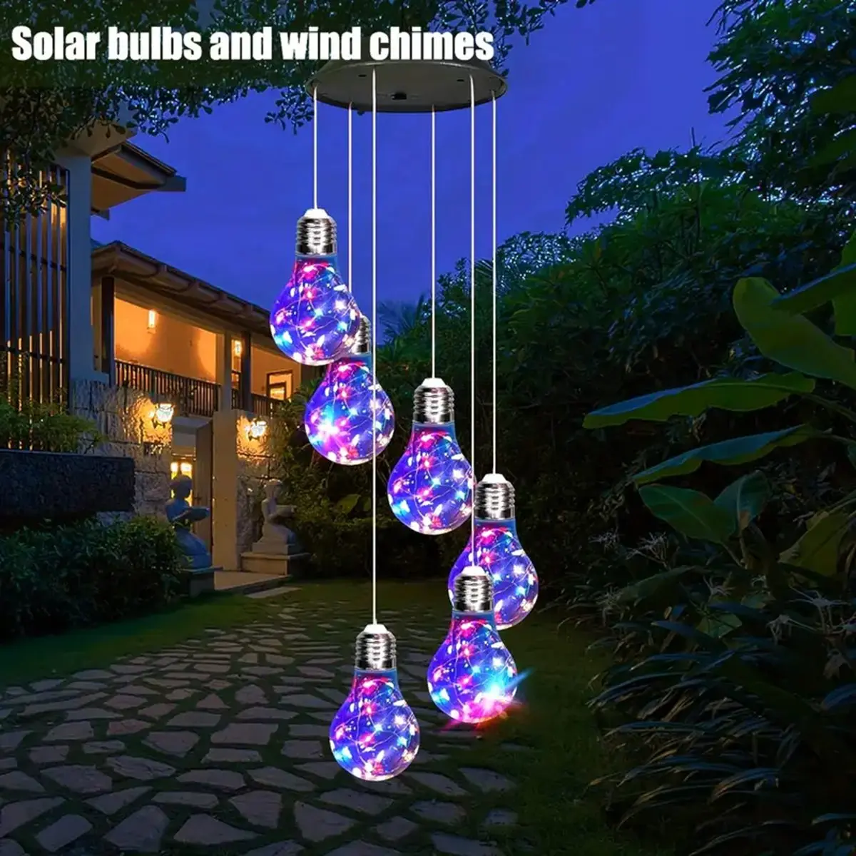 Pop 1 Pack Colorful Lights Solar Bulb Wind Chimes Hanging 6 LED Pendants Solar Windchimes Lamps For Home Garden Outdoor Decorati