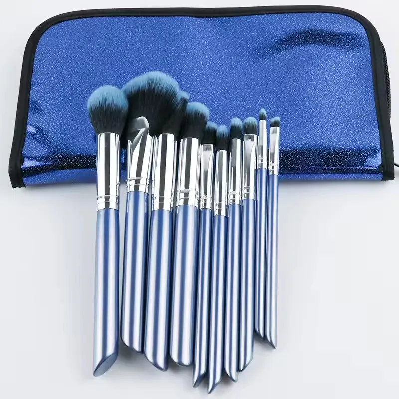 Hot Products 10PCs luxury makeup brush set blue wooden makeup brushes accept custom logo profession vegan makeup brush