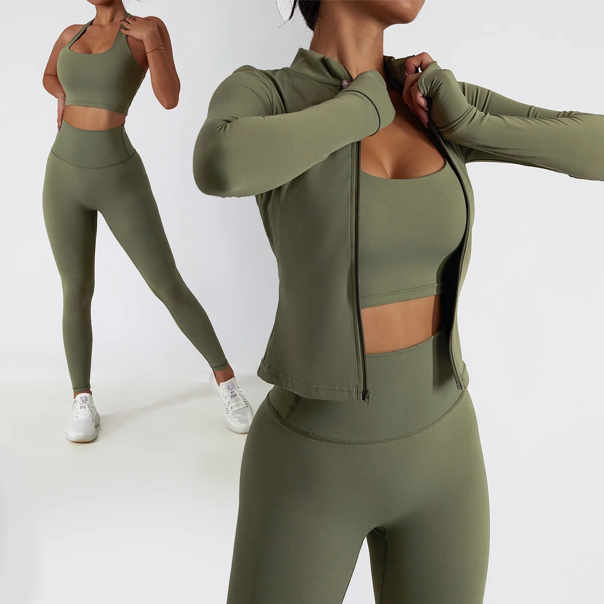 New Women Tracksuit Yoga Set Workout Sportswear Gym Clothing Fitness Long Sleeve Crop Top High Waist Leggings Sports Short Suits