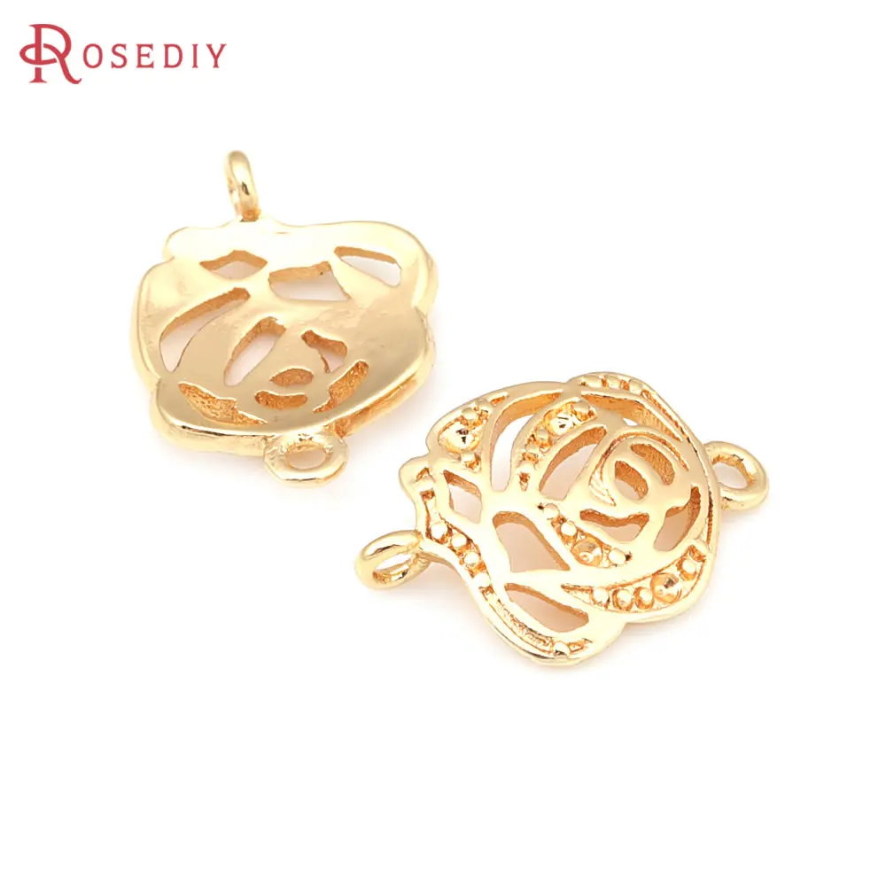 

20PCS 18K Gold Color Brass 2 Holes Rose Connect Charms High Quality Diy Jewelry Making Supplies Necklace Earrings Accessories