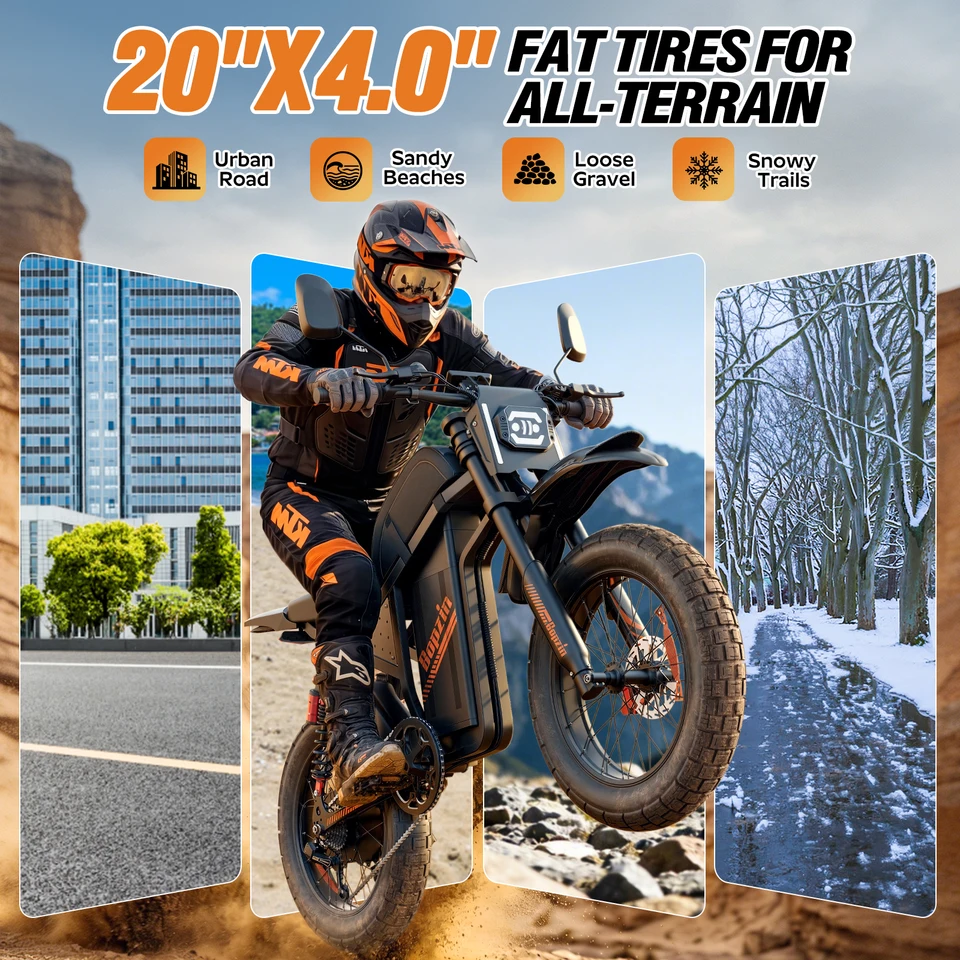 Electric Dirt Bike For Adults 60V 35Ah Battery 20"x4 Off Road Fat Tire 7 Speed E-Bike Electric Bicycles Mountain Motorcycle image 2