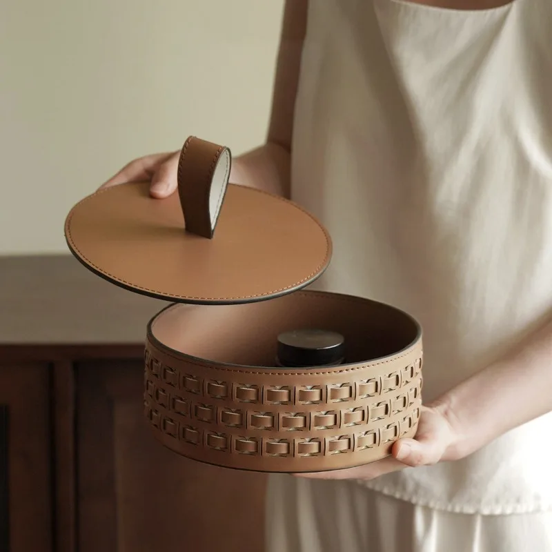 

Saddle Leather Jewelry Box Luxury Ring Storage Boxes Modern Minimalism Bracelet Necklaces Display Case Jewellery Organizer Gift