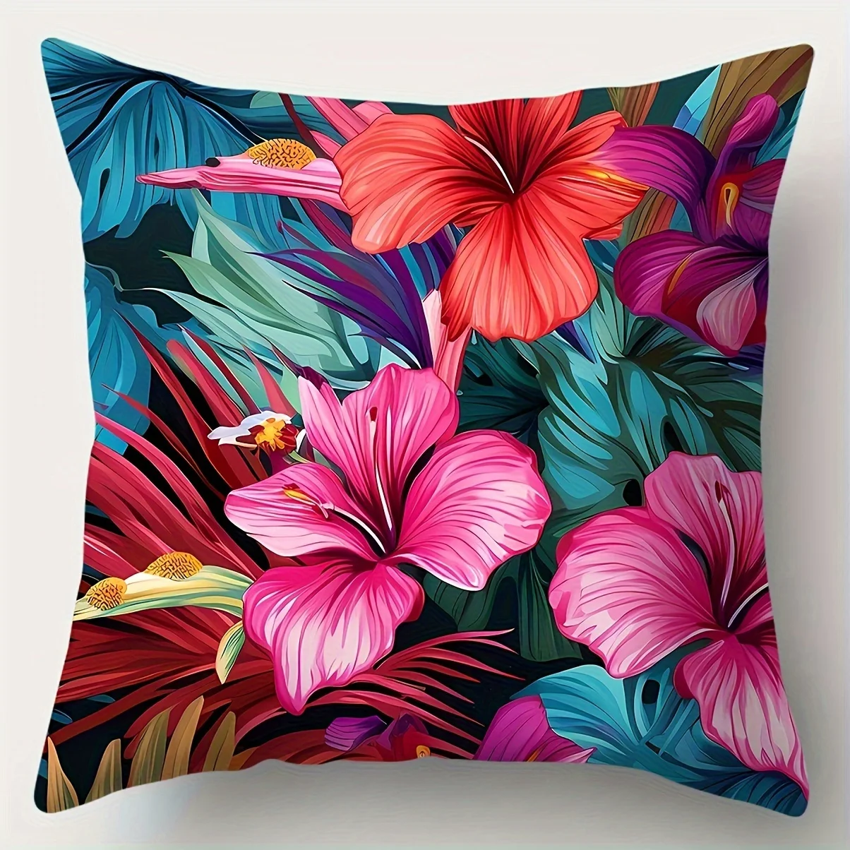 Vibrant Tropical Floral Parrot Pillowcase Cushion Cover Exotic Jungle Print Home Decor Accent Bed Pillowcase