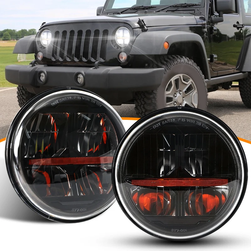 2x 7" LED Halo Headlights with H4 For lada niva 4x4 Beetle Classic with Amber Turn Light For Land Rover Defender Hummer Headlamp