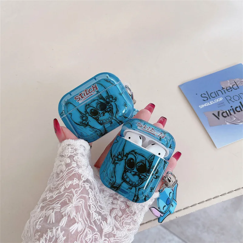 حافظة كرتون ديزني لسماعات أبل ، سلسلة مفاتيح غرزة ، سماعة أذن لاسلكية ، سماعة بلوتوث ، غطاء سيليكون ، 1 ، 2 ، 3 ، برو