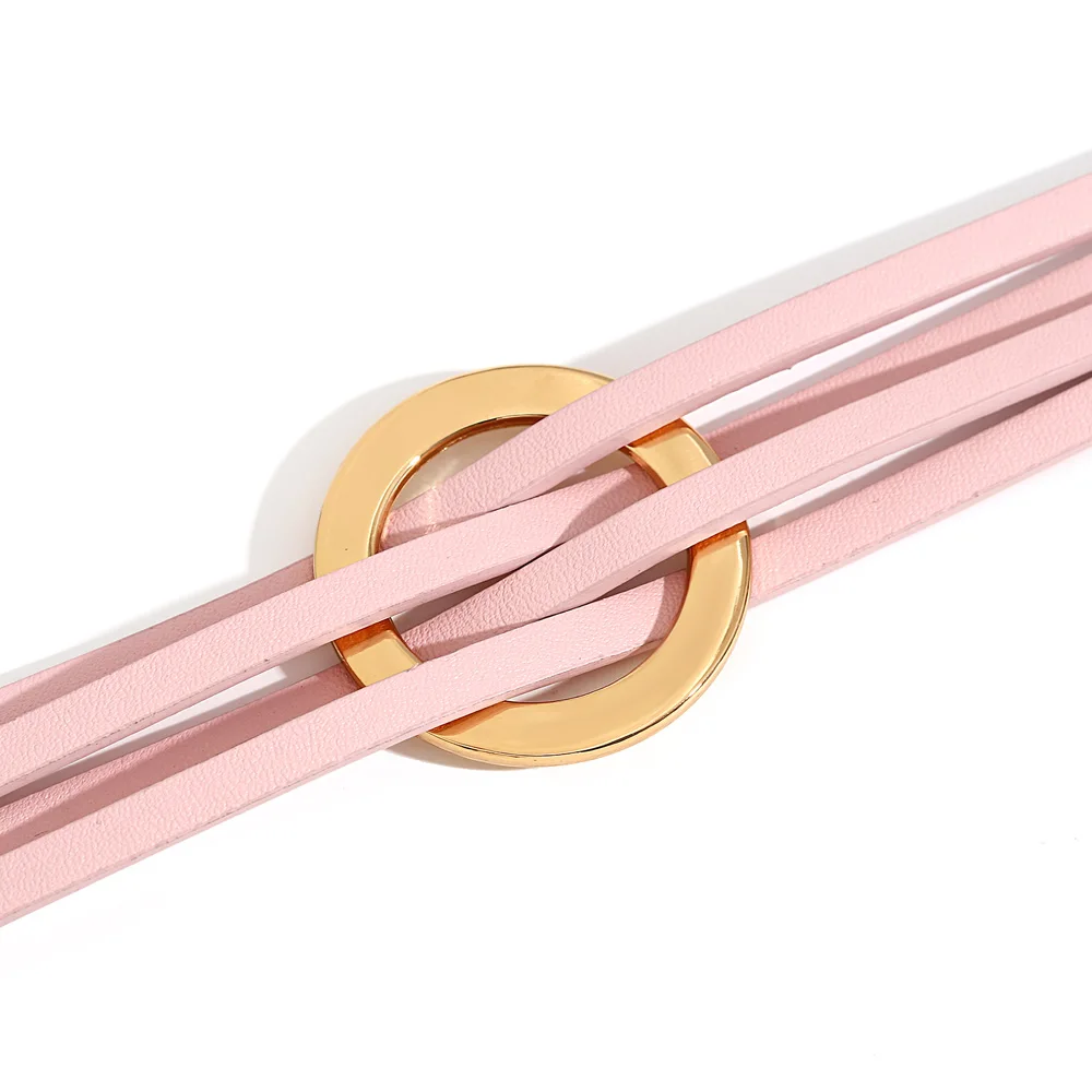 ALLYES Fashion Gold Color Circle Cross Bracelet for Women 2025 Simple Multilayer Wrap Leather Bracelets & Bangles Party Jewelry