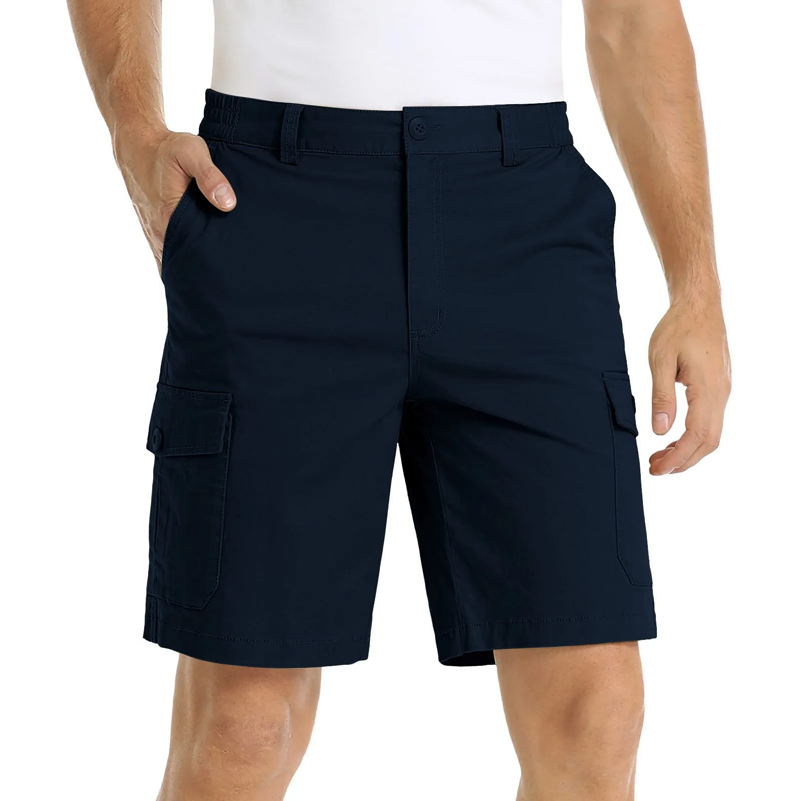 Summer Cotton Shorts Men\'S Cargo Shorts Outdoor Workwear Multi-Pockets Casual Short Pants Breathable Casual Hiking Bottoms