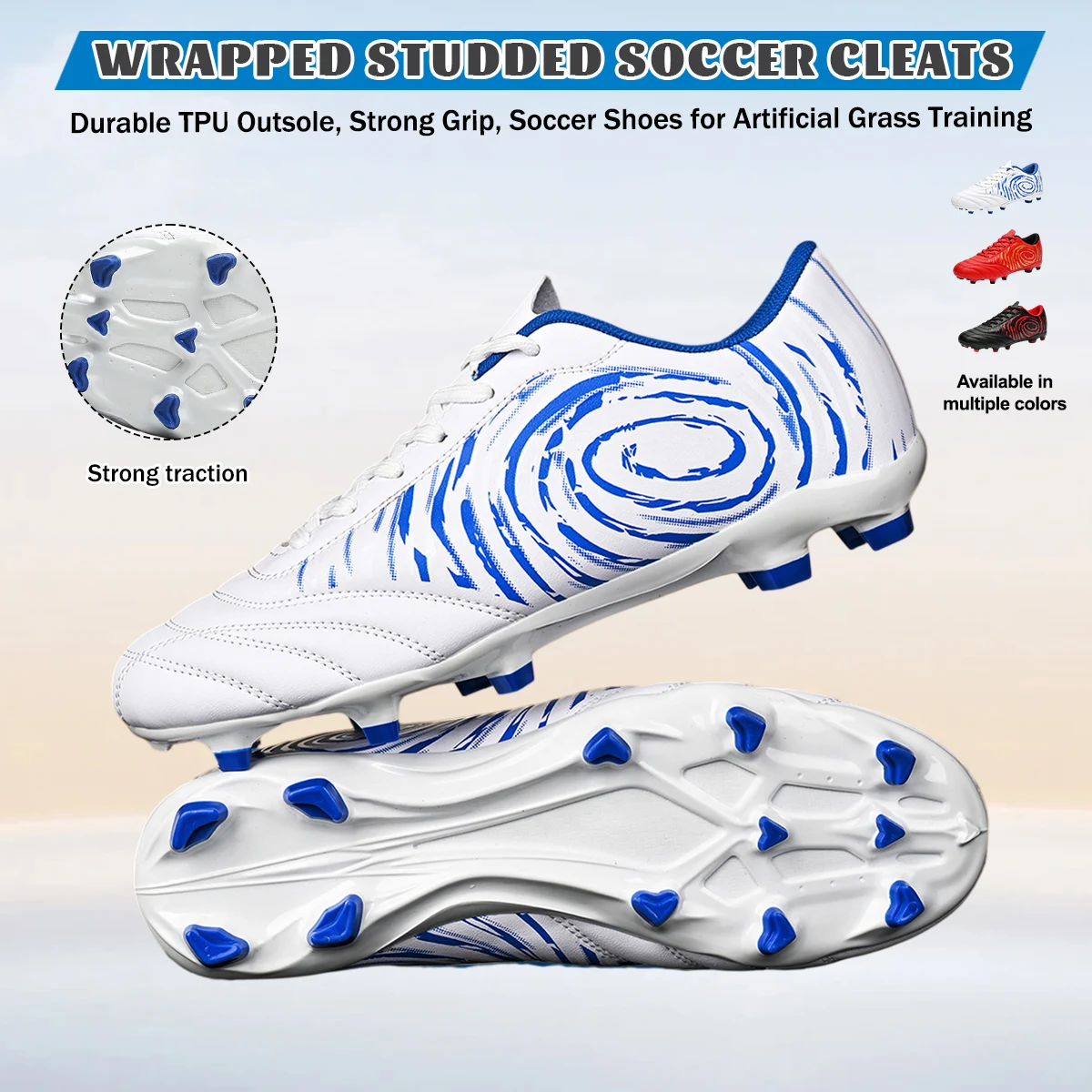 Men AG FG Hybrid Soccer Cleats, Wear-resistant Rubber Outsole, Breathable PU Upper Football Shoes for Natural Grass Match