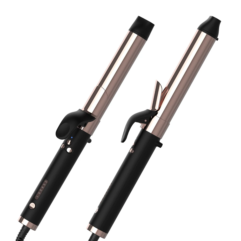 Adjustable Temperature Hair Curler With LED Display Aluminum Barrel and Ceramic Material for Smooth Curls Includes Iron Clips