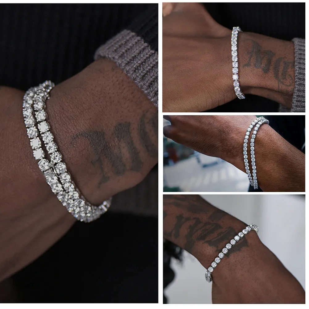 ORSA JEWELS Authentic 925 Sterling Silver Tennis Bracelet Clear Cubic Zirconia Silver Bangle Party Jewelry Men Hand Chain SB61