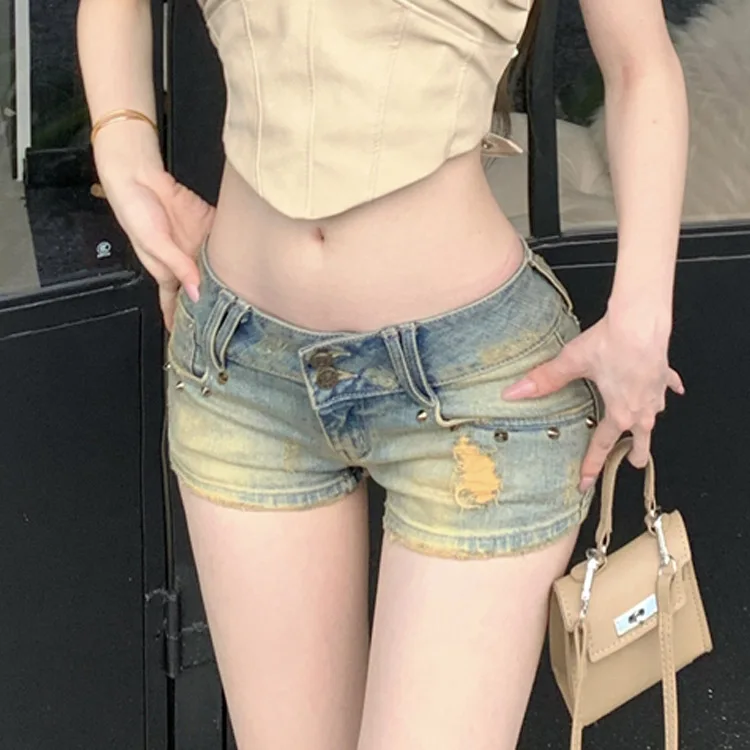 Jeans Shorts Female 2025 New Low Waist Slim Hole Denim Y2k Shorts Mujer