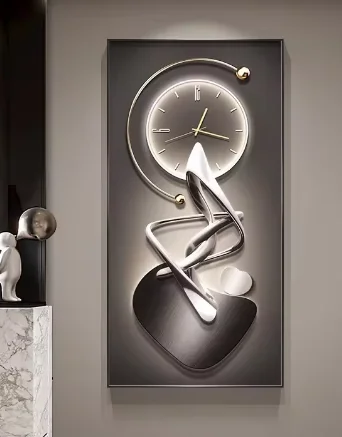 Geometric Porch Decoration Painting Wall Clock Living Room Clock Wall Hanging Creative Luminous Wall Lamp