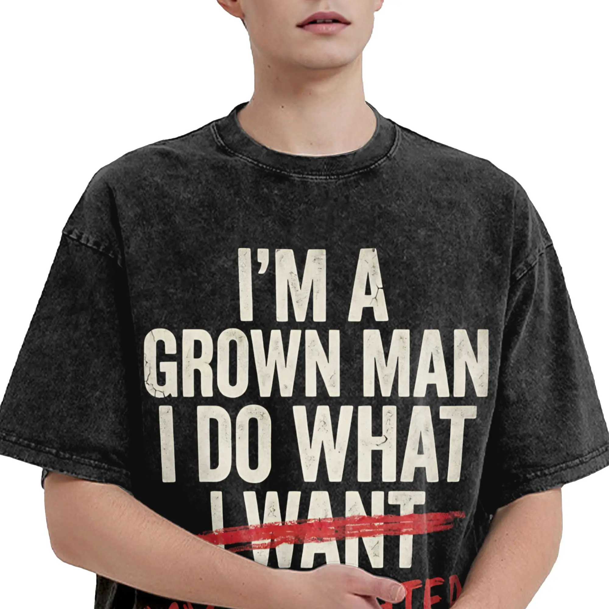 I'm A Grown Man I Do What My Daughter Wants Funny Dad  Washed T Shirt Streetwear Hip Hop Vintage T-Shirts  Tees Men Women