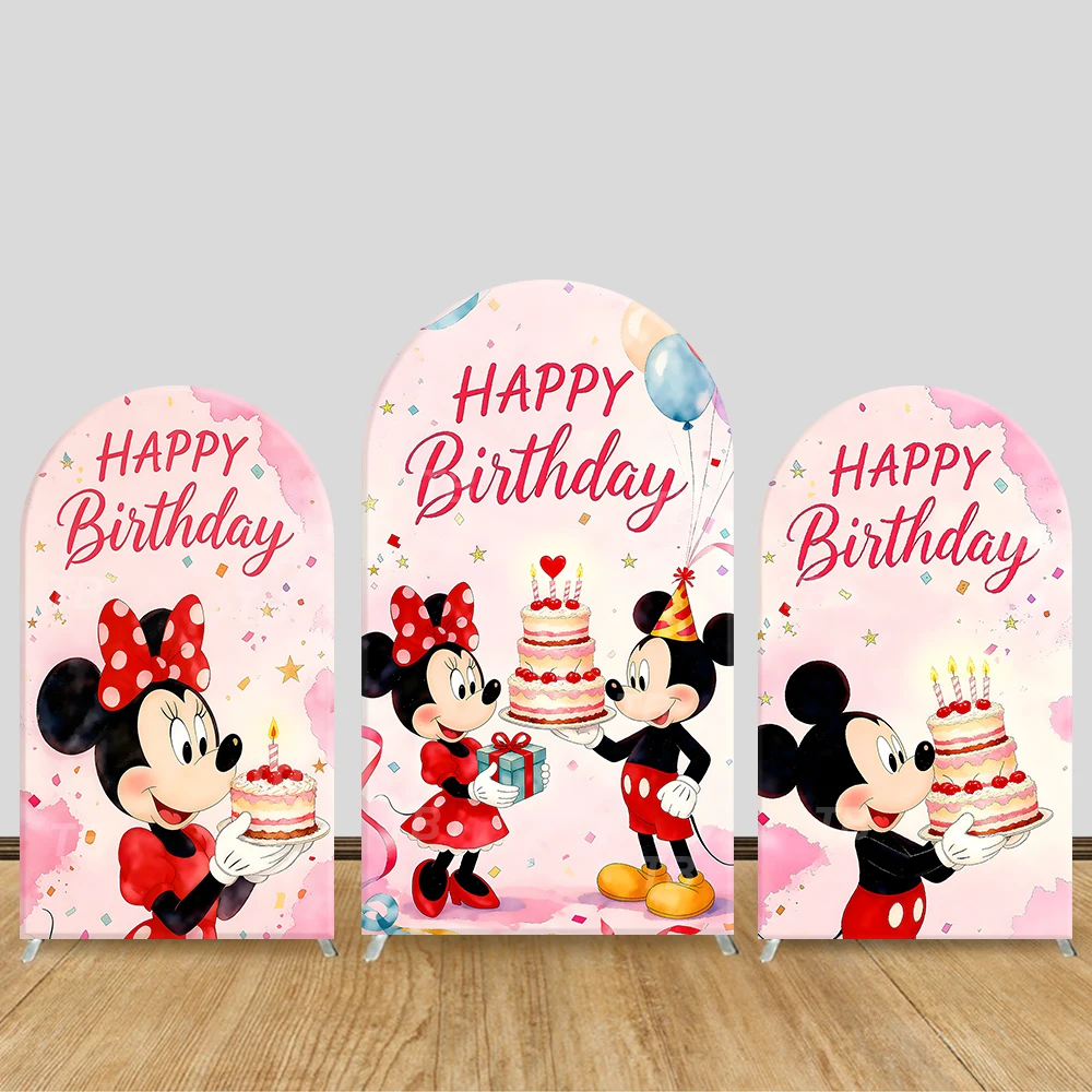 

Happy Birthday Mickey Arch Backdrop Disney Theme Cover Baby Shower Child"s Birthady Party Decoration Background Photo Custom