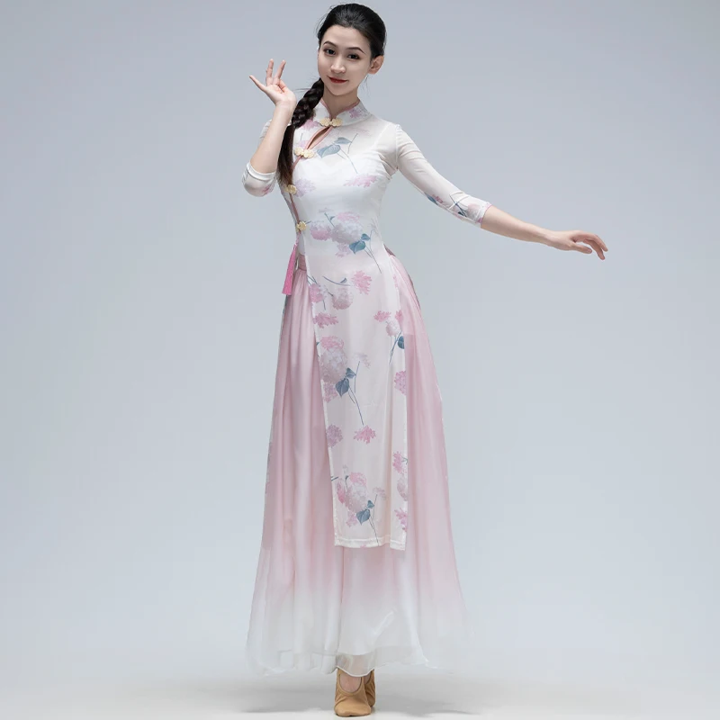 

Элегантное женское платье для китайского танца розового цвета, очаровательный костюм для выступлений в классическом стиле для одежды для народных танцев