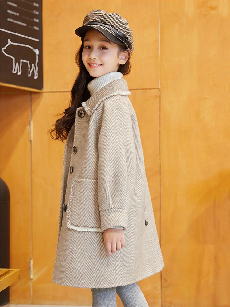 EACHIN Kids Wool Coats 2023 New Thick Casual Outwear Girl Wool Jackets Children Long Overcoat Fashion Winter Clothes for Girls