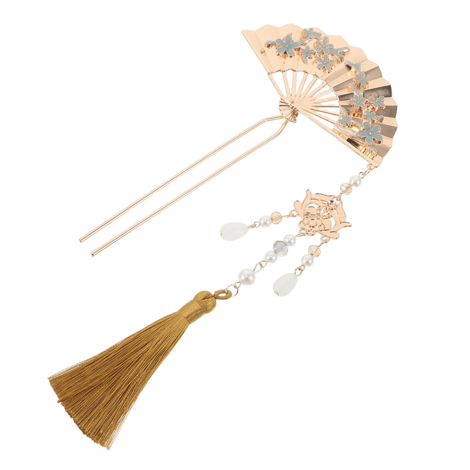 

Chinese Fan Hairpin Flower Tassel Metal Hair Chopsticks Hair Stick Elegant Hairpin Wedding Party Hanfu Accessories