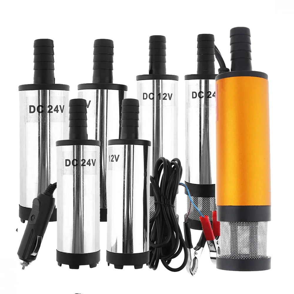 DC 12V 24V 38MM Przenośna mini samochodowa elektryczna pompa głębinowa pasująca do pompy paliwa Diesel Pompy do beczek na olej z 2 zaciskami krokodylkowymi