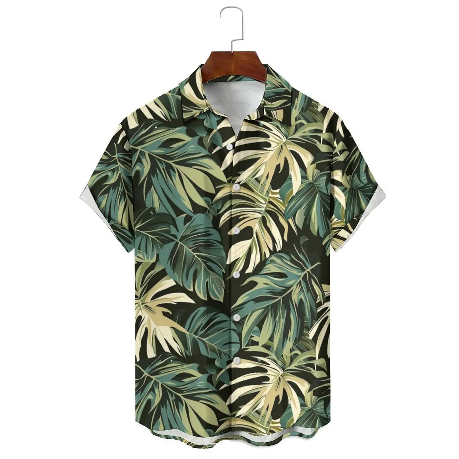 

Men's/Women's Fashion Variety Summer Loose Casual Cartoon Oil Painting Coconut Leaf Print Lapel Short-Sleeved Shirt