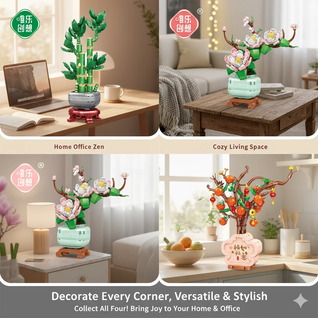 DIY decoración creativa del hogar flores artificiales bloques de construcción planta en miniatura bonsái ladrillos juegos Año nuevo amigo regalos para adultos