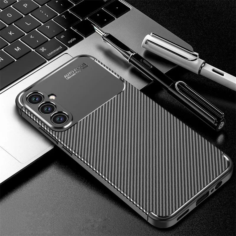 Luxury Business Case For Samsung Galaxy A34 5G Cover For Samsung A34 A14 A54 Coque Soft TPU Carbon fiber Phone Case Galaxy A34