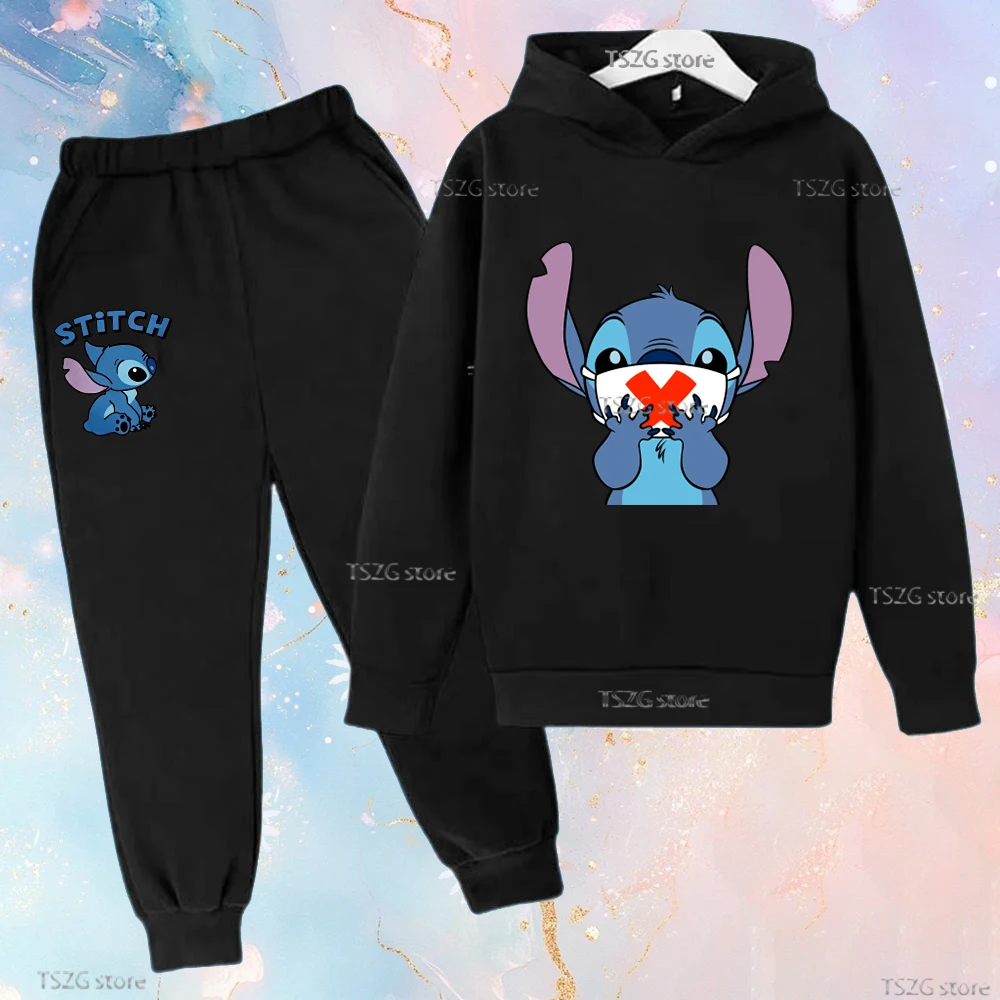 

Cartoon Anime Disney Stitch Print Children's Hoodies Sets Sweatpant Suits Boys Girl Funny Fashion Autumn Winter Kid Sportsuits