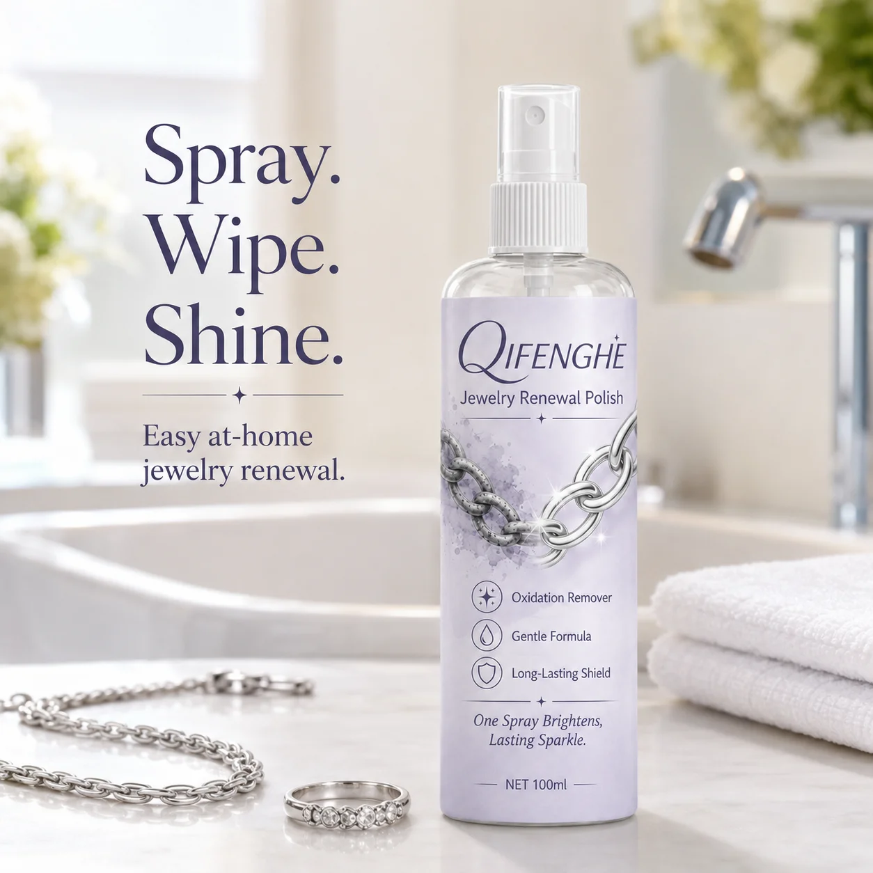 QIFENGHE Jewelry Anti-Tarnish Spray, Polish & Protect for Gold Silver, Restore Shine, Long-Term Oxidation Prevention