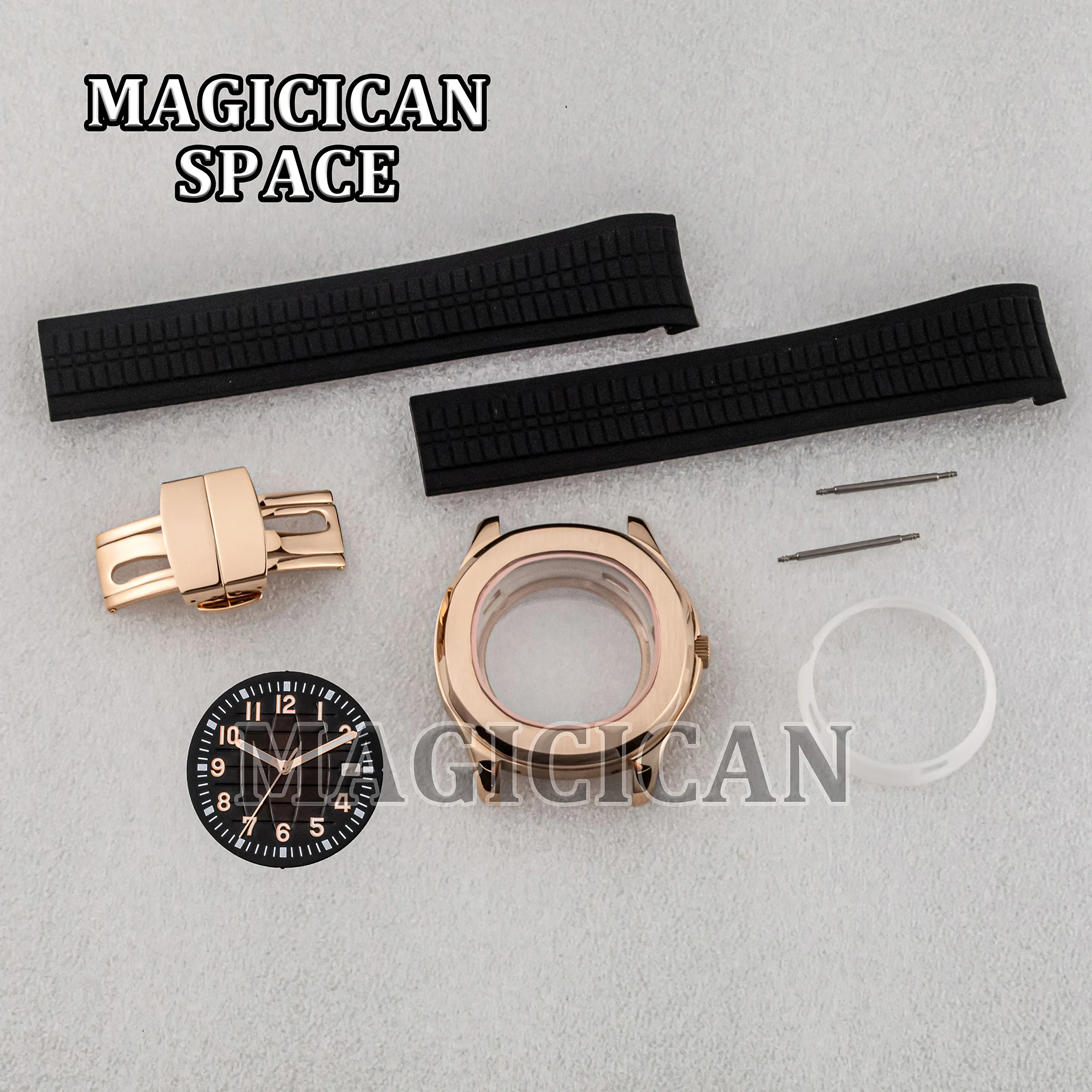 

NH35 Case Rubber Strap Watch Band Luminous Dial Hands Stainless Steel Rose Gold PVD for AQUANAUT Nautilus Watch Parts Men Case